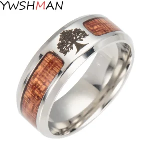 Yggdra – Bague viking arbre de vie et mosaïque de bois 8mm Yggdra – Bague viking arbre de vie et mosaïque de bois 8mm