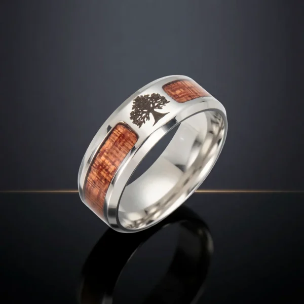 Yggdra – Bague viking arbre de vie et mosaïque de bois 8mm Yggdra – Bague viking arbre de vie et mosaïque de bois 8mm